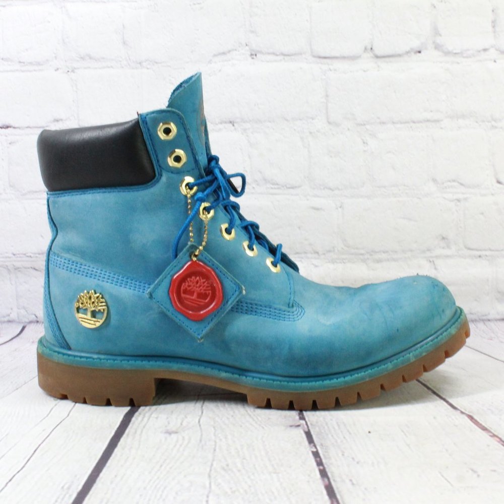 TIMBERLAND 7 Inch Premium Waterproof Blue Leather Lace-up Boots Size 9.5 M - Picture 1 of 10